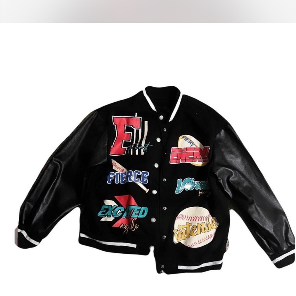 Black Varsity Jacket with Colorful Patches